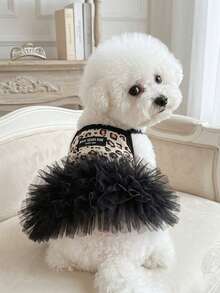 PETSIN 1PC Summer Fairy Leopard Mesh Suspender Dress For Dogs Cats, Anti-Shedding Skirt For Teddy Bichon Pomeranian Maltese - Black - View 2