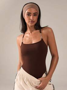 SHEIN BAE Women's Casual Solid Color Jumpsuit - Coffee Brown - View 4