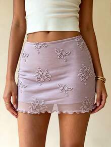 Cévolie Chân váy ôm sát dáng bodycon, thêu họa tiết, xếp ly, viền ren dành cho nữ. - Màu tím - Xem 5