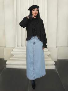 Solavon Elegant Ruffled Collar Blouse For Commuting - Black - View 7