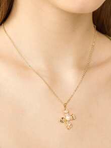 MOTF PREMIUM PRE18K镀金花朵白色宝石精致气质项链 - 金黃色 - 查看 3