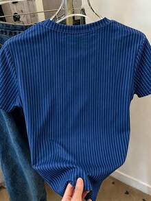 Women's Fashionable Versatile Striped Crew Neck Short Sleeve T-Shirt - Multicolor - View 2