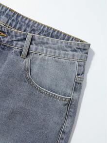 ROMWE MEN Street Life Men's Casual Contrast Color Patchwork Denim Shorts, Summer - Bronze - View 3