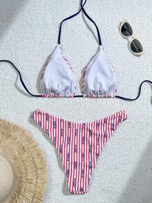 Bộ 2 món bikini tam giác buộc dây cổ gợi cảm in hình cá biển dành cho nữ. - Nhiều màu - Xem 2