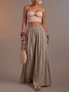 Zivah 2026 Modern Commuter Distinctive Minimalist Textured Fabric Khaki Long Pants - Khaki - View 2