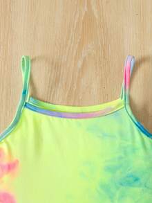 Set med stickad linnetopp och raka shorts för ung flicka - Grön - Visa 5