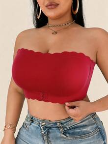 SHEIN Sujetador sin tirantes de unicolor para mujer de talla grande - Rojo - Ver 4