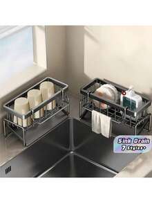 1 Kitchen Sink Storage Rack, Bathroom Storage Rack, Kitchen Faucet Sponge Holder, Sponge Drain Rack, Soap, Brushes, Towels, Scrubbers, Bathroom And Kitchen Supplies. - Multicolor - View 5