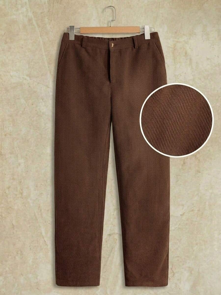 Calça de Corduroy Tecida Masculina, Para o Outono - Café - Visão 1