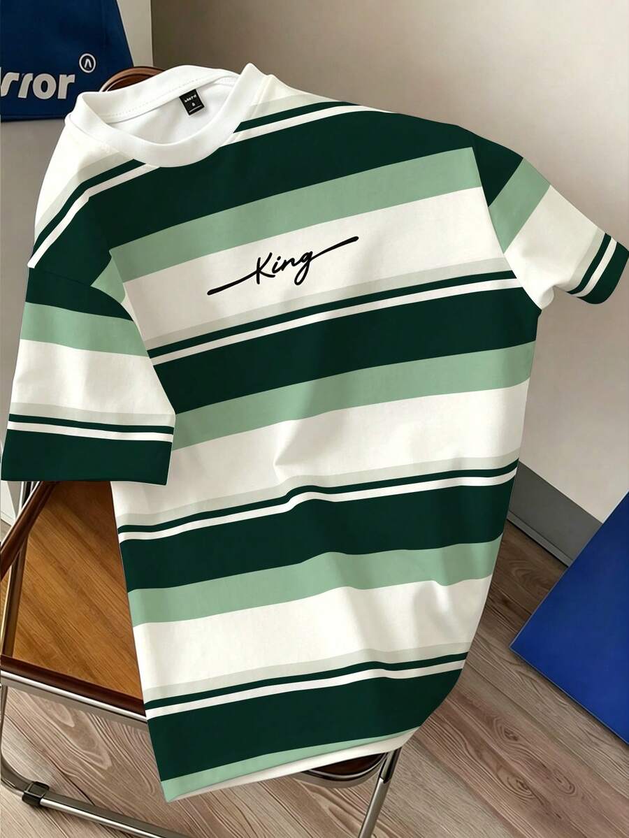 Manfinity Joysei Men's Casual Colorblock Striped Short Sleeve T-Shirt, Summer - Multicolor - View 1