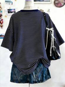 Lalippa Áo thun nữ in chữ, kẻ sọc cổ điển, đa năng, thích hợp mặc hàng ngày, đi chơi, mua sắm, du lịch. - Nhiều màu - Xem 2