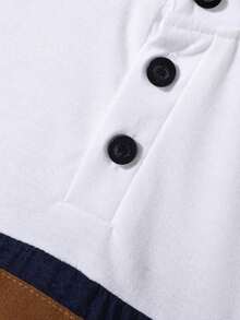 1 Pc Young Boy Knit Comfortable Short Sleeve Polo Shirt, Fashionable Sporty Color-Block Design Top, Suitable For Spring/Summer, Loose Fit, Ideal For Vacation, Beach, Casual Outings - Blue and White - View 5