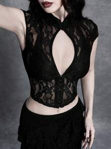 Glisette Áo ren thời trang khoét eo và trước gợi cảm dành cho nữ. - màu đen - Xem 4