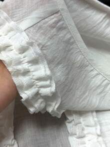 SHEIN Franclia 女士亚麻质感V领无袖荷叶边休闲吊带背心，适合夏季、工作或度假穿着 - 白色 - 查看 3