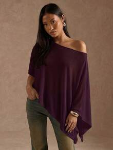 SHEIN BAE Blus Asimetris Warna Polos untuk Wanita, Atasan Musim Panas - Red Violet - View 5