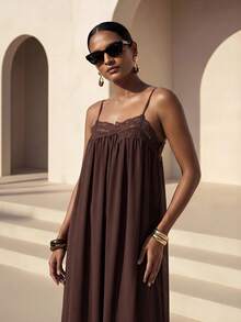 Zivah Đầm maxi chiffon dáng chữ A phối ren Bohemian mới mùa Xuân/Hè 2026, thích hợp cho các lễ hội âm nhạc, Lễ Phục Sinh, Ngày Thánh Patrick, Ngày Valentine, hẹn hò, phong cách miền Tây, phong cách du mục, sinh nhật, lễ tốt nghiệp, phong cách học đường, mặc hàng ngày, thường ngày, kỳ nghỉ, du lịch biển, bãi biển, tắm nắng, thời trang đường phố, khách dự đám cưới, đi làm, ăn trưa muộn, sân bay, tiệc tùng, ngày lễ, trang phục công sở. - màu nâu - Xem 5