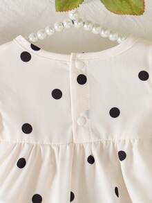 SHEIN Váy bé gái mùa hè họa tiết chấm bi đen trắng + nơ trang trí ngực + tay xòe mềm mại dễ thương - Đen và trắng - Xem 9