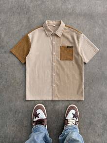 SHEIN 1件儿童/青少年男童休闲条纹Polo领短袖衬衫，用途广泛，适合上学、通勤、日常休闲穿着、运动，适合春夏季节穿着。 - 棕色 - 查看 2