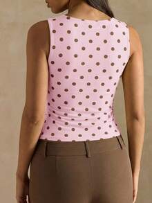 SHEIN BAE Áo không tay chấm bi dáng casual dành cho nữ, thích hợp cho mùa hè. - Hồng - Xem 2