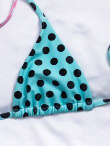 SHEIN Swim Vcay Bộ 2 áo tắm bikini buộc dây cổ họa tiết chấm bi gợi cảm dành cho nữ, thích hợp cho mùa xuân/hè. - Nhiều màu - Xem 4