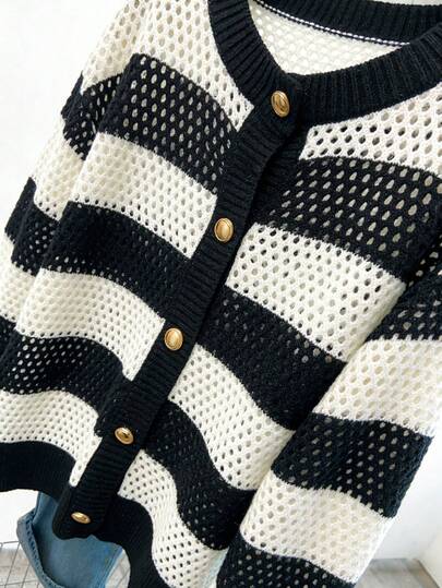GlowEve CURVE Áo khoác cardigan dệt kim kẻ sọc mùa thu/đông, kiểu dáng rộng rãi, tôn dáng, cỡ lớn.