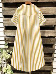 SHEIN Tall CURVE 大码女式法式休闲夏季短袖V领连衣裙 - 黃色 - 查看 2