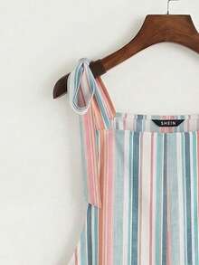 SHEIN EZwear 女士休闲度假系带口袋拼接连体裤，条纹度假风，夏季女装 - 彩色 - 查看 5