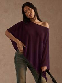 SHEIN BAE Blus Asimetris Warna Polos untuk Wanita, Atasan Musim Panas - Red Violet - View 4