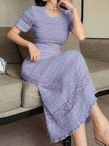 DAZY Women's Elegant Lace Solid Color Mid-Length Dress, Spring/Summer Sun Dresses For Women - Blue - View 5