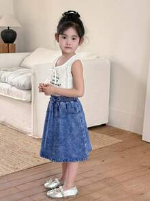 Faldas vaqueras para niñas - Azul lavado medio - Ver 4