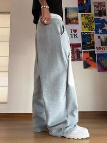 Manfinity Hypemode Pantalones deportivos de pierna ancha con estampado de espuma, estilo urbano para hombres - Gris - Ver 8