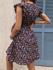 SHEIN Đầm bầu tay ngắn họa tiết hoa nhí, kiểu dáng thường ngày. - Màu tím - Xem 2