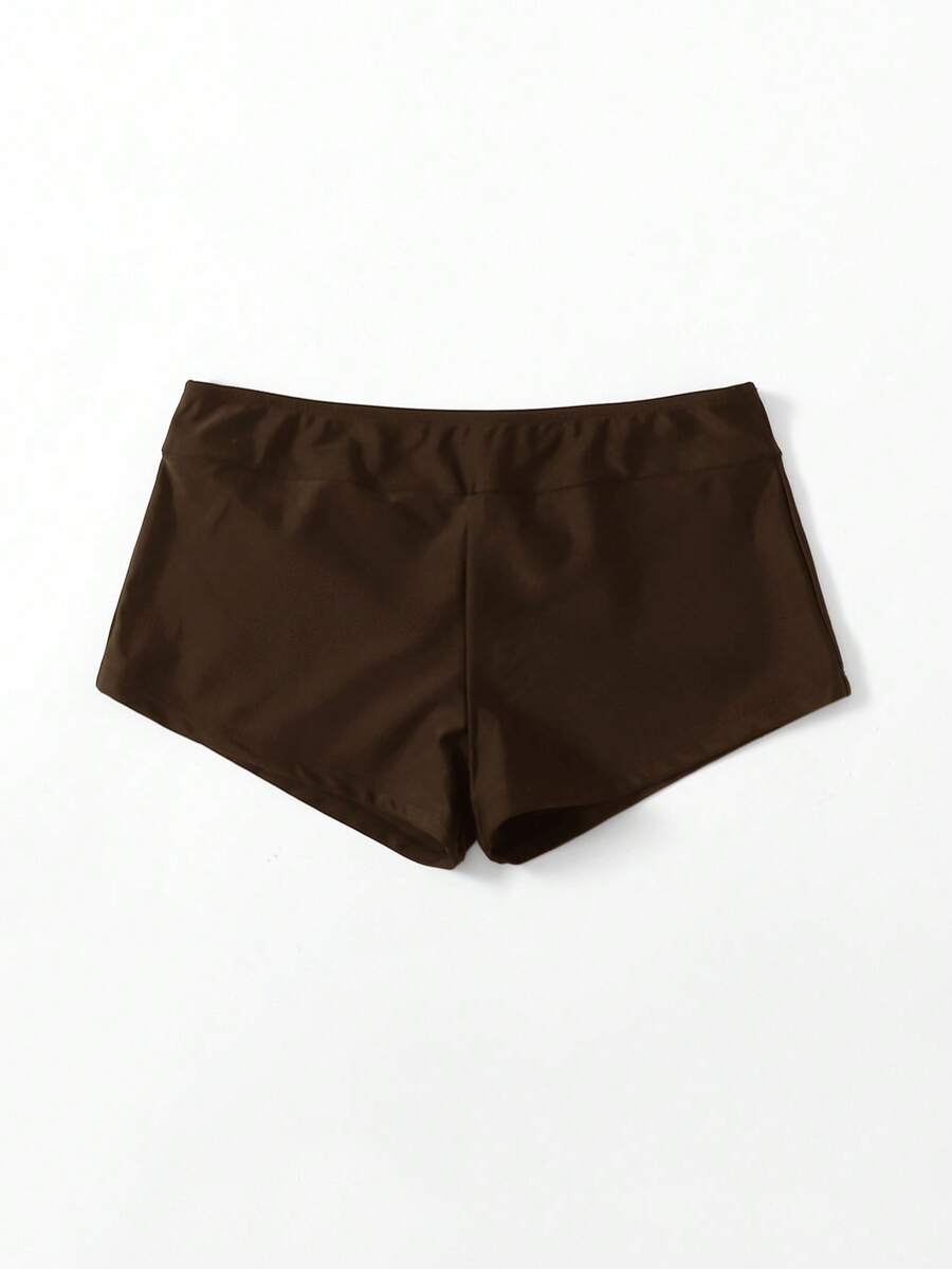 Swim Basics Women's Solid Color Bikini Bottom, Simple Beach Vacation Style - Brown - View 1