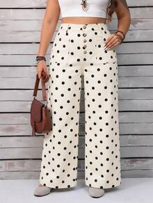 EMERY ROSE Plus Size Women's Fashion Versatile White Print Button Pocket Loose Fit Jeans Date Night Summer Vintage - Beige - View 8