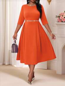 SHEIN Lady Váy dạ hội hóa trang cỡ lớn màu tím thanh lịch cho mùa hè và mùa đông, cổ tròn, tay dài bồng bềnh, cỡ lớn, váy dài tay màu trắng, quần áo ngày lễ tình nhân, ngày lễ tình nhân cho ngày lễ tình nhân - trái cam - Xem 4