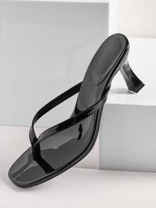 SHUZIA Women Minimalist Comfortable Kitten Heel Thong Strap Slip-On Heeled Sandals Summer Shoes - Black - View 4