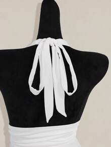 SHEIN ICON Halloween Women's Halter Backless Black Babydoll Tank Top,Summer Top - White - View 10
