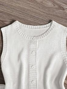 GlowEve Women's New Retro Single-Breasted Round Neck Solid Color Knit Sweater Vest Cardigan, Versatile Shorts Daily Outfit, 2-Piece Sweater Set - White - View 6