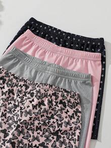 4pcs/Pack Girls Casual Butterfly & Polka Dot Print Leggings - Multicolor - View 3