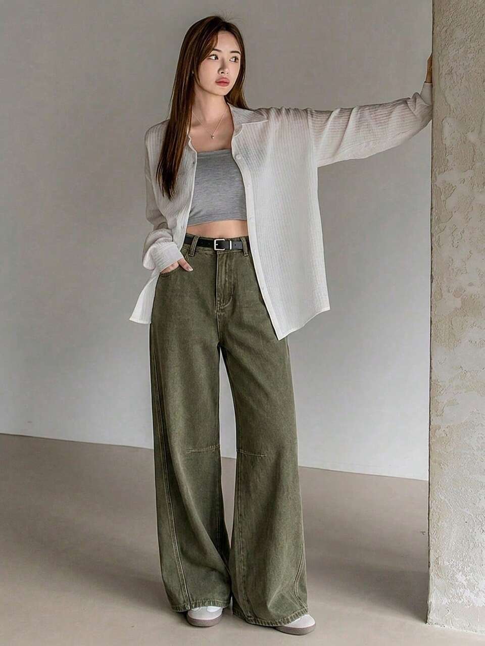 Women's Loose Fit Distressed Army Green Casual Jeans, Suitable For Spring Summer Business Woman Everyday