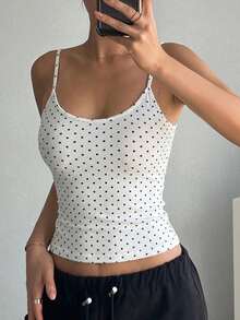 DAZY Women's Backless Camisole Summer Top Everyday White With Black Polka Dots Casual - White - View 5