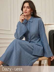Dazy-Less 2 pezzi Set da donna stile casual blu, leggero, adatto per pendolarismo e lavoro. Set da donna per primavera ed estate - Blu - Visualizzare 1