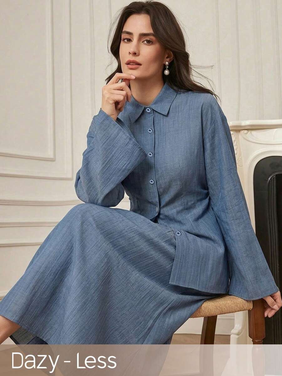 Dazy-Less 2 pezzi Set da donna stile casual blu, leggero, adatto per pendolarismo e lavoro. Set da donna per primavera ed estate - Blu - Visualizzare 1