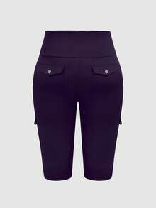EMERY ROSE Plus Size Women Casual Pants With Pockets, 3/4 Length - Purple - View 2