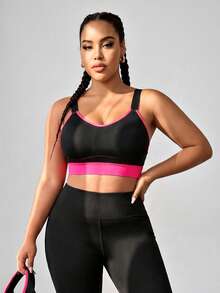 Maweii Plus Size Contrast Binding Sports Bra High Support With Sewn-In Pads,Non-Removable Pads For Women High Support Racerback,Workout, Yoga, Running - Black - View 5