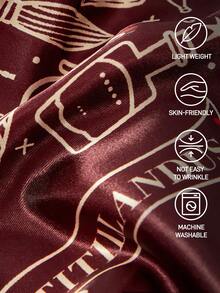 HARRY POTTER X SHEIN 2pc Cartoon Satin Pillowcase, Made Of Soft Satin Material, Gentle On Hair, Breathable And Cool, Available In Multiple Sizes, Machine Washable - Redwood - View 4