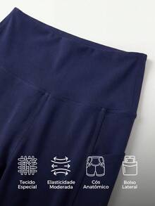 Quần legging thể thao có túi bên hình tam giác và cạp quần rộng. - Màu xanh hải quân - Xem 7