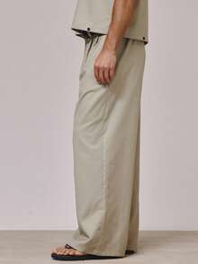 Musero Baggy Tailored Smart Style Pleated Pants Hidden Closure Belt Loop Detailing Trouser Bottoms Spring Summer Essentials Holiday - Khaki - View 3