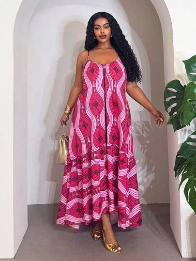 Veslaya Plus Size Women's Loose Floral Print A-Line Dress, Suitable For Music Festivals, Easter, Birthday Parties, Graduation, School Style, Daily Wear, Casual, Vacation, Cruise Travel, Beach, Sunbathing, Trending, Streetwear, Wedding Guest, Commute, Brunch, Airport, Parties, Holidays, Elegant Occasions, Dances, Nightclubs