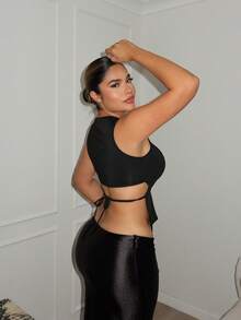 Maria Perezxox Y2k /Trang phục nữ Hawaii/Trang phục Rave/Trang phục lễ hội âm nhạc/Trang phục hòa nhạc/Trang phục Lub/Áo câu lạc bộ/Quần áo nữ Y2k/Áo cánh mùa hè/Áo không tay dây yếm đen - màu đen - Xem 2